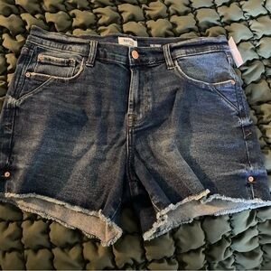 Kensie Dark Blue Denim Shorts with Frayed Edges